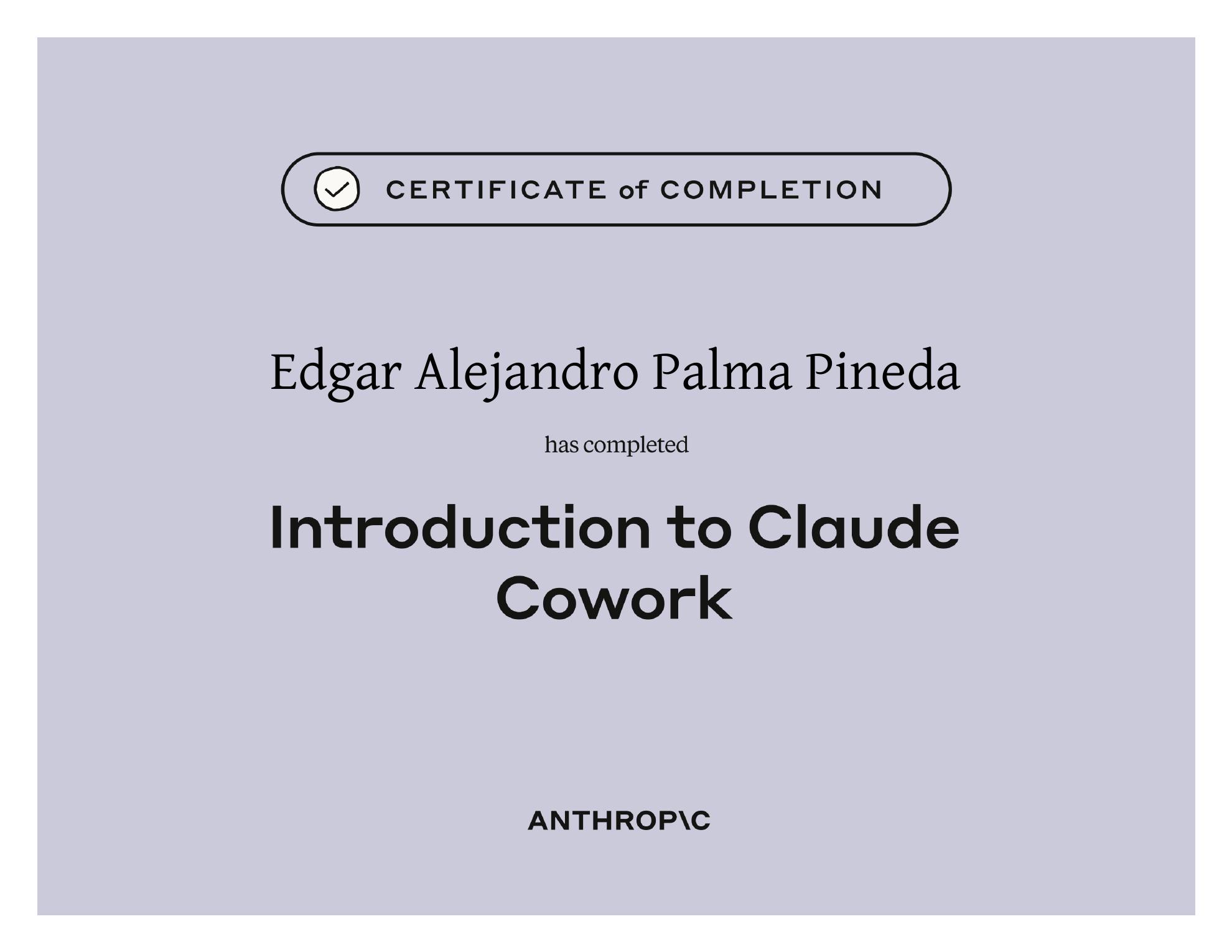 Certificado Introduction to Claude Cowork de Anthropic