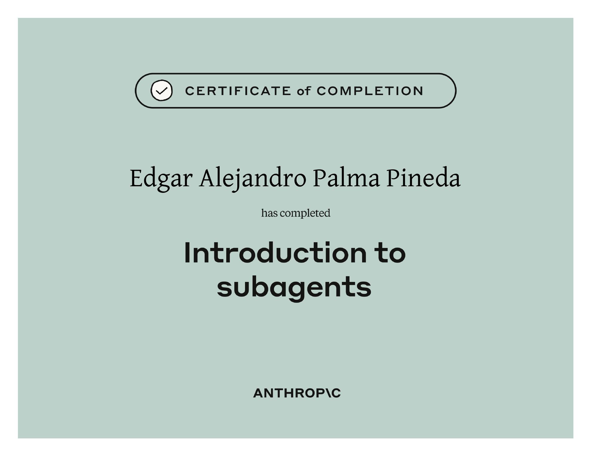 Certificado Introduction to subagents de Anthropic